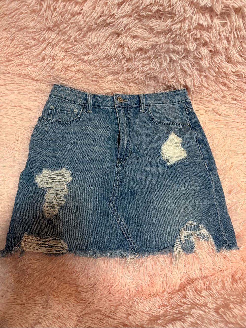Hollister Distressed Denim Skirt in Light Blue